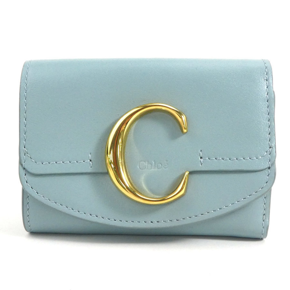 Chloe Leather Trifold Wallet Light Blue